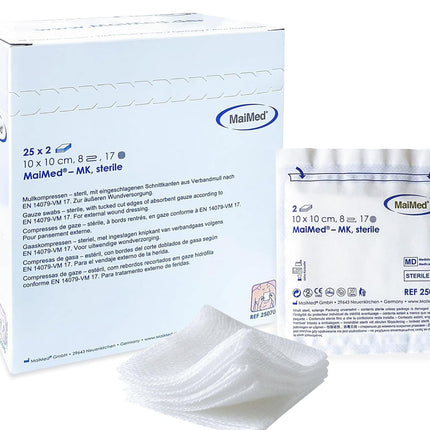 Sterilas kompreses 10x10cm 50 gab. Brūču kompreses STERILAS 8 slāņi Brūču pārsējs Pārsēja materiāls Marles kompreses Brūču marle Komprese brūču aprūpei Asins uzsūkšanās + E-grāmata (par veselību)