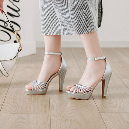 GBBRZKTB Sieviešu augstpapēžu platformas sandales ar atvērtu purngalu, potītes siksniņu, sprādzi, izlaiduma, ballītes, vakara kurpes, 11 cm, sudraba-39