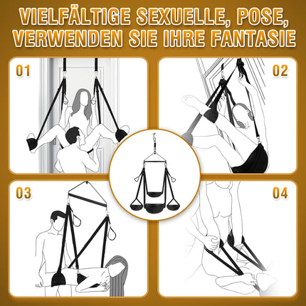 Mīlestības šūpoles griestiem ar ādas sēdekli - Deluxe mīlestības šūpoles un sasaistes ierobežošanas komplekts pāriem - Erotiskie aksesuāri, celtspēja līdz 360 kg