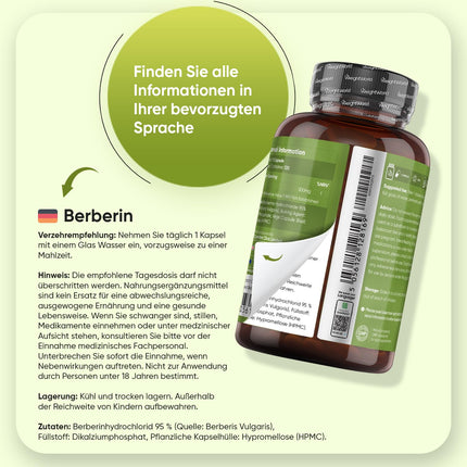 Berberīns 500 mg — 4 mēnešu krājumi — 120 vegānas berberīna kapsulas — 1 kapsula dienā — bez magnija stearāta — By WeightWorld