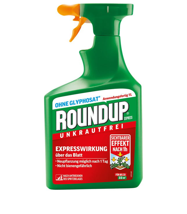 Roundup Weed Free Express, 1 litra smidzināšanas pudele, nezāļu iznīcinātājs, nezāļu, zāles un sūnu apkarošanai