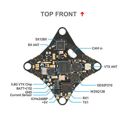 BETAFPV G473 5IN1 gaisa bezkontaktu lidojuma kontrolieris 1S AIO viegls FC iebūvēts seriālais ELRS uztvērējs ar 16MB BlackBox BB51 Bluejay 96K ESC OSD mikroshēmu ārējais UART ports 1S FPV Whoop dronam kvadrokopteram