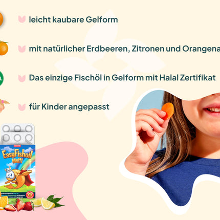 EasyFishoil Omega 3 želeja bērniem ar holīnu, folskābi, B6, B12 30 dienām. Želejas zivju eļļa ar augstu devu, bērniem un pieaugušajiem, tīras zivju eļļas kapsulas bērniem - dabīga Omega 3 BĒRNIEM - bērniem.