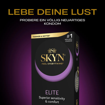 SKYN Elite prezervatīvi, bez lateksa, Skynfeel, vīriešu prezervatīvi, standarta izmērs, īpaši plāni un mīksti prezervatīvi, gluda, taisna forma, 53 mm plati, 100 gab.