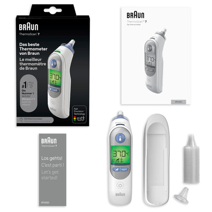 Braun ThermoScan 7 ausu termometrs BRAIRT6520 | Vecuma precīzijas tehnoloģija | Krāsu kodēts digitālais displejs | Piemērots mazuļiem un maziem bērniem | Ārstu vidū vadošais zīmols(1)