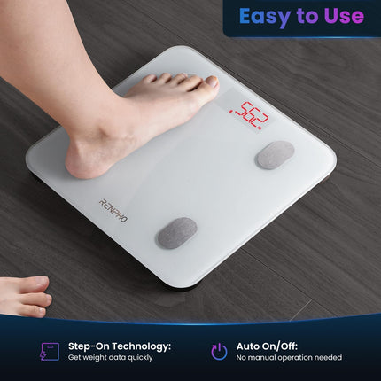 RENPHO digitālie vannas istabas svari, Bluetooth ķermeņa tauku svari ar augstas precizitātes sensoriem, viedie svari ar ķermeņa tauku un muskuļu masas nolasīšanu 180 kg/400 mārciņas