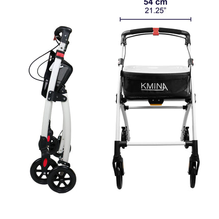KMINA PRO - Šaurs rullators mājām, salokāms senioriem, iekštelpām ar paplāti, mazs, melns