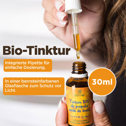 Brazīlijas zaļā propolisa šķidrais ekstrakts 30 ml – BIOLOĢISKS. Mātes tinktūra. 100% dabīgs, bez glutēna, 25% svara/tilpuma.