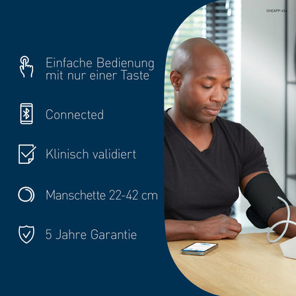 OMRON X2 Smart+ klīniski apstiprināts augšdelma asinsspiediena mērītājs ar Bluetooth + bezmaksas lietotni, Vācijas Hipertensijas līgas apstiprinājuma zīmogs precīziem mērījumu rezultātiem, universāla aproce 22–42 cm