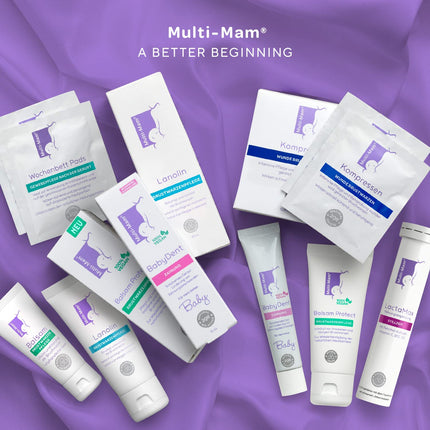 Multi-Mam pēcdzemdību ieliktnīši – pēcdzemdību audu kopšana intīmajām zonām un ķeizargrieziena rētām – intīmā aprūpe sievietēm. Mitrinoši želejas spilventiņi atvēsināšanai un atvieglojumam, bez smaržvielām vai hormoniem – 14 iepakojumā