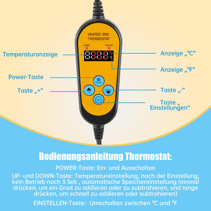 WADEO augu sildīšanas paklājiņš 52 x 25 cm, stādu sildīšanas paklājiņš ar termostatu no 5°C līdz 45°C, siltumnīcas sildīšanas paklājiņš ūdensnecaurlaidīgs, siltāks paklājiņš stādu diedzēšanai