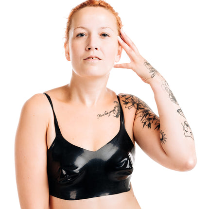 Rubberfashion lateksa korsete ar kausiņiem - formēta - lateksa krūšturis sievietēm un dāmām, melns 0,4 mm M
