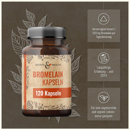 Bromelaīna kapsulas -3600 FIP – 550 mg kapsulā – 120 kapsulas – Enzīmi no ananāsiem – Augsta bromelaīna deva – Vegāns