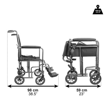 PEPE Mobility - saliekams ratiņkrēsls, viegls, šaurs (sēdeklis 38 cm), tērauda transportēšanas ratiņkrēsls, paredzēts iekštelpām vecāka gadagājuma cilvēkiem, ar kāju balstu