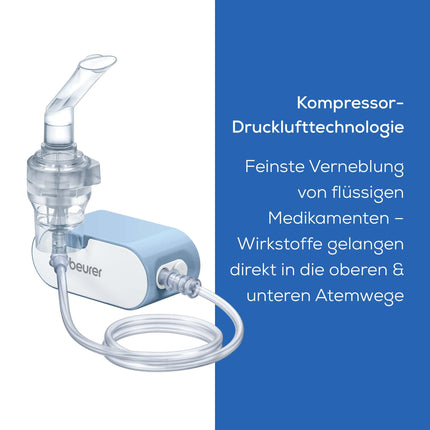Beurer IH 60 inhalators, kluss un pārnēsājams inhalators ar uzlādējamu akumulatoru, inhalācijas ierīce lietošanai saaukstēšanās, astmas un citu elpceļu slimību gadījumos, zils