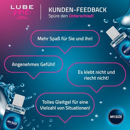 MY.SIZE Lube Me Premium lubrikants, sildošs un kņudinošs, 100 ml I Sildošs, kņudinošs un bez smaržas lubrikants I Ūdens bāzes lubrikanti I Lubrikants-gels rotaļlietām un lateksa prezervatīviem I Ūdens bāzes lubrikants