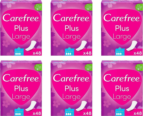 Carefree Plus Large ikdienas ieliktnīši ar svaigu aromātu (1 x 48 gabali), īpaši plati un super absorbējoši, lai acumirklī aizturētu šķidrumu, neitralizē smakas, Plus Large izmērs