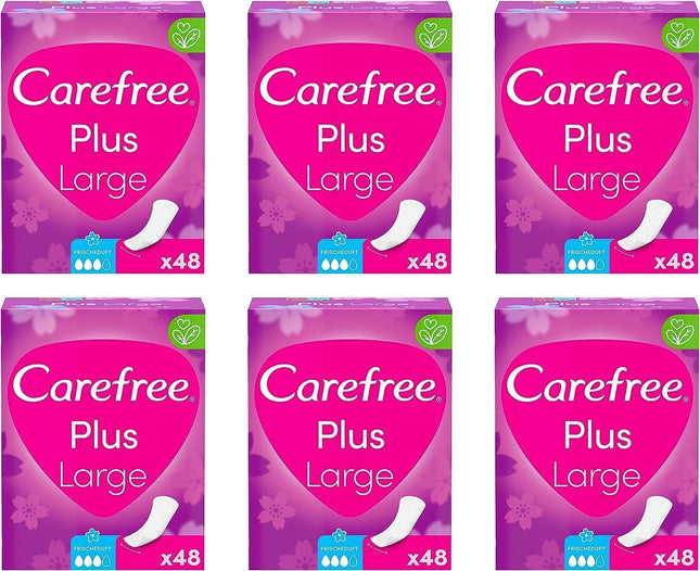 Carefree Plus Large ikdienas ieliktnīši ar svaigu aromātu (1 x 48 gabali), īpaši plati un super absorbējoši, lai acumirklī aizturētu šķidrumu, neitralizē smakas, Plus Large izmērs