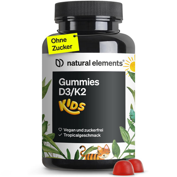 D3 vitamīna K2 gumijas konfektes BĒRNIEM – 120 augļu gumijas konfektes – vegānas, bez cukura – tropu garša – firmas K2VITAL® izejviela – optimāla deva bērniem – ražotas Vācijā un laboratorijā pārbaudītas