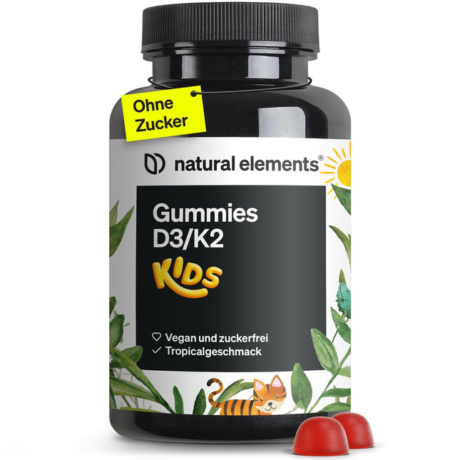 D3 vitamīna K2 gumijas konfektes BĒRNIEM – 120 augļu gumijas konfektes – vegānas, bez cukura – tropu garša – firmas K2VITAL® izejviela – optimāla deva bērniem – ražotas Vācijā un laboratorijā pārbaudītas