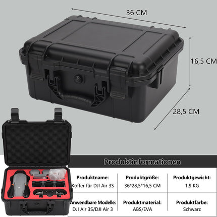 Profesionāls futrālis DJI Air 3S un DJI Air 3 Fly More Combo, ūdensnecaurlaidīgs koferis DJI Air 3S piederumiem, savietojams ar DJI RC-N3/RC 2 kontrolieri, propelleru, akumulatoru un drona piederumiem.