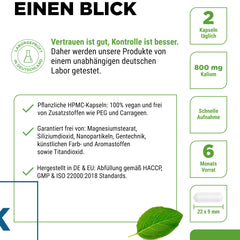 Kālijs - 365 kapsulas ar 800 mg elementārā kālija (no kālija citrāta) vienā dienas devā - vegāns, augsta deva, bez piedevām