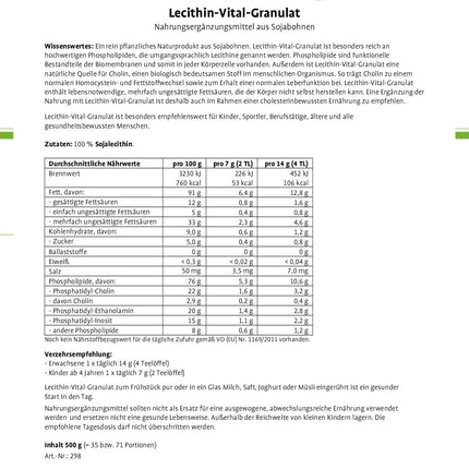 Sanct Bernhard Lecithin Vital granulas ar polinepiesātinātajām taukskābēm, holīnu 500 g