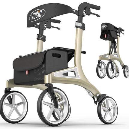 VOCIC Z71 salokāms un viegls rollators ar sēdekli Ūdensizturīgs alumīnija rollators, viegli salokāms senioriem Viegli un salokāmi rollatori ar īpašām, pret caurduršanu izturīgām PU riepām, zaļā krāsā