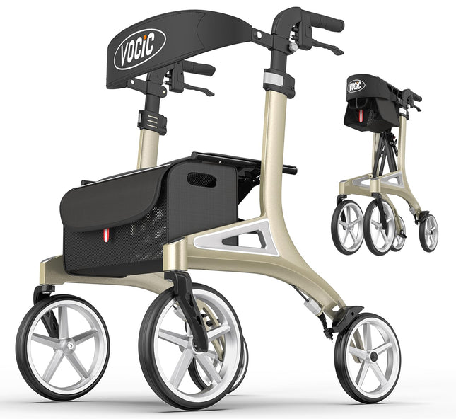 VOCIC Z71 salokāms un viegls rollators ar sēdekli Ūdensizturīgs alumīnija rollators, viegli salokāms senioriem Viegli un salokāmi rollatori ar īpašām, pret caurduršanu izturīgām PU riepām, zaļā krāsā