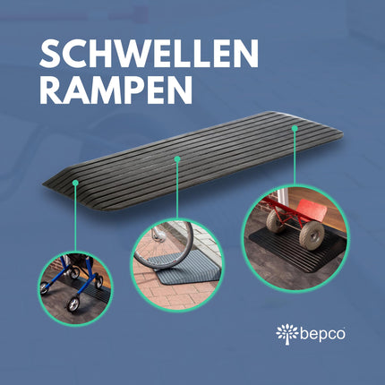 Bepco ratiņkrēslu rampa - durvju malas rampa - sliekšņa rampa - gumijas apmales rampa - piekļuves rampa - durvju sliekšņa rampa (10,3 x 90 x 61 cm)