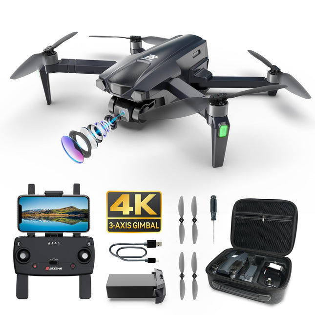 BEZGAR BD901 drons ar kameru pieaugušajiem 4K liela darbības rādiusa - salokāms mini drons ar 4K video, 3 asu kardānu, 3 km pārraidi, 23 minūšu lidojuma laiku, atgriešanos mājās, sekojiet man