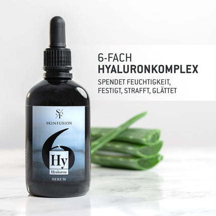 SKINFUSION 6-kārtīgs Bio Hyaluron Serum augstas devas 100 ml – vegāns multihialuronskābes komplekss ar pastiprinošām sastāvdaļām, piemēram, bioglikomannānu, alveju, urīnvielu – tīra, mitrinoša kopšana, efektivitātes uzvarētājs