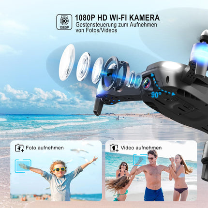 Wipkviey T26 drons ar 1080P kameru, tālvadības salokāms FPV kvadrokopters ar 2 baterijām, 26–30 min. Lidojums, 3D apgriešana, gravitācijas sensors, bezgalvas režīms, pacelšanās/nosēšanās ar vienu pogu