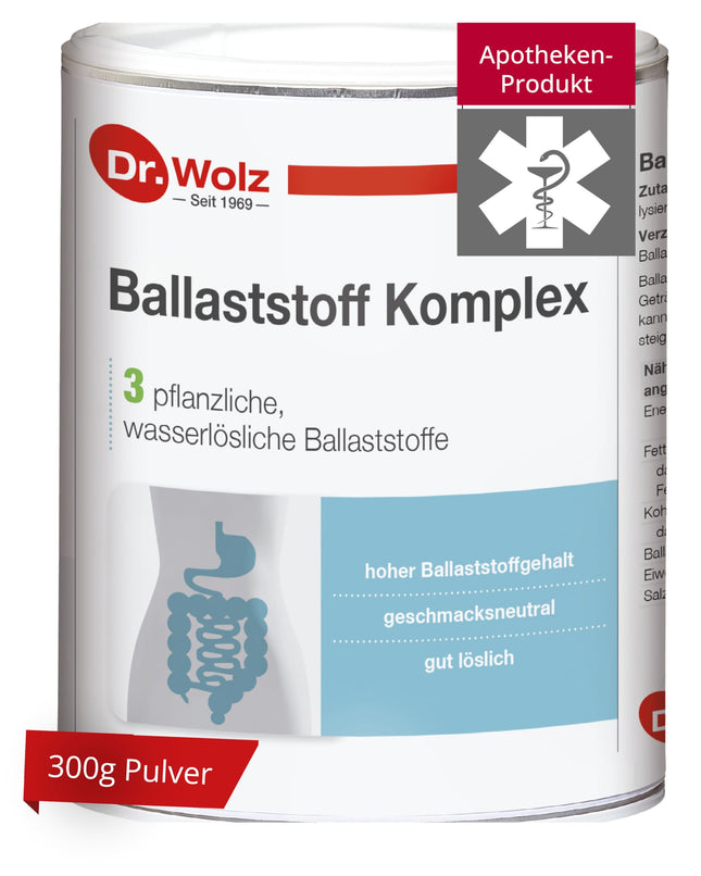 Dr. Wolz šķiedru komplekss 300 g pulveris - dabīgs maisījums - ar guāra šķiedru, akācijas šķiedru un kukurūzas šķiedru (izturīgs dekstrīns) - ūdenī šķīstošs šķiedru pulveris - bezgaršīgs