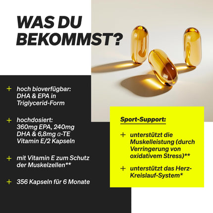Omega 3 – 365 kapsulas – 2000 mg zivju eļļas dienā – ar EPA un DHA triglicerīdu formā – laboratorijā pārbaudītas, rūpīgi attīrītas un iegūtas ilgtspējīgā zvejā
