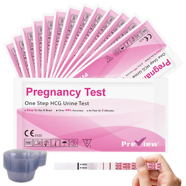 25 grūtniecības testa agrīnās teststrēmeles 10 mSV/ml hCG tests uzticama agrīna noteikšana ar 25 urīna kausiņiem