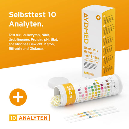 100 x Aydmed urīna analīzes testa strēmeles 10 parametru urīna testa strēmeles leikocītu, nitrītu, urobilinogēna, olbaltumvielu, pH, asiņu, īpatnējā svara, ketonvielu, bilirubīna un glikozes noteikšanai