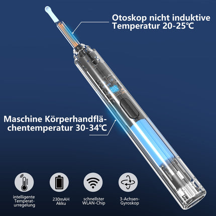 Ausu sēra noņēmēja otoskops, VITCOCO 1920P WiFi ausu tīrītājs, IP67 ūdensizturīgs otoskopa auss, 360° platleņķa otoskopa kamera ar 6 gaismas diodēm pieaugušajiem, bērniem un mājdzīvniekiem (melns)