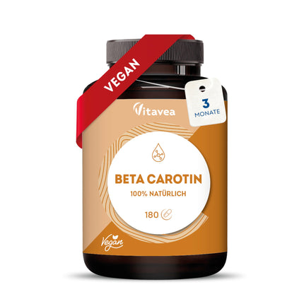 Beta karotīna kapsulas ar augstu devu un vegānas – A vitamīna priekštecis – Starojošs un ilgstošs iedegums – Karotīna kapsulas ar augstu devu iedegumam – 100% dabīgas – Bez piedevām – 180 kapsulas – Vitavea