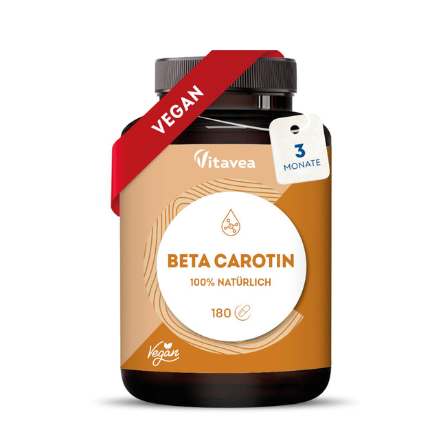 Beta karotīna kapsulas ar augstu devu un vegānas – A vitamīna priekštecis – Starojošs un ilgstošs iedegums – Karotīna kapsulas ar augstu devu iedegumam – 100% dabīgas – Bez piedevām – 180 kapsulas – Vitavea