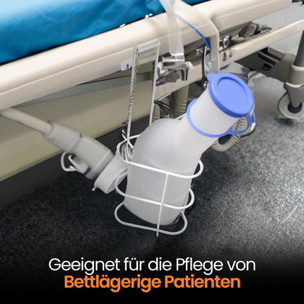 Hygiene100 pisuāra komplekts (1000 ml pisuārs + gultas turētājs ar vāku), izturīgs caurspīdīgs PP pisuārs ar vāciņu, viegli nolasāmas mērīšanas līnijas, pārnēsājams ceļojumiem