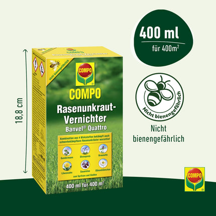 COMPO zāliena nezāļu iznīcinātājs Banvel Quattro, grūti kontrolējamu nezāļu apkarošanai zālienā, koncentrāts, 400 ml (400 m²)