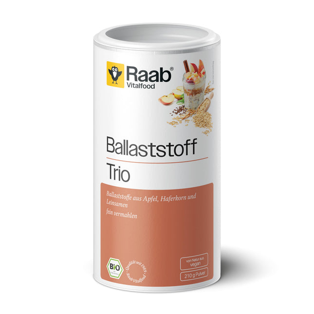 Raab Vitalfood organisko šķiedrvielu trio (210 g) | ar ābolu šķiedrvielām, auzu graudiem un bioloģiskām linsēklām | augsts šķiedrvielu saturs | smalki samalts | ideāli piemērots putrai un muslim