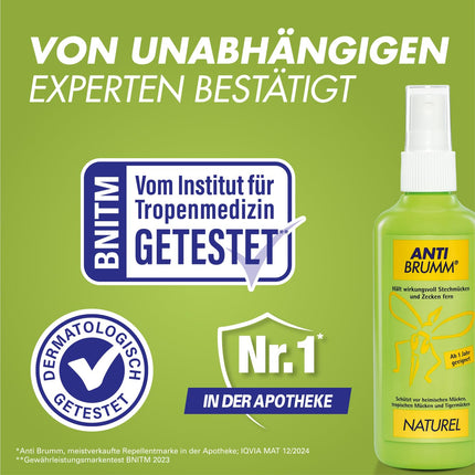 Anti Brumm Naturel pumpja aerosols, 75 ml: kukaiņu atbaidīšanas līdzeklis uz citroneikalipta eļļas bāzes efektīvai aizsardzībai pret odiem un ērcēm