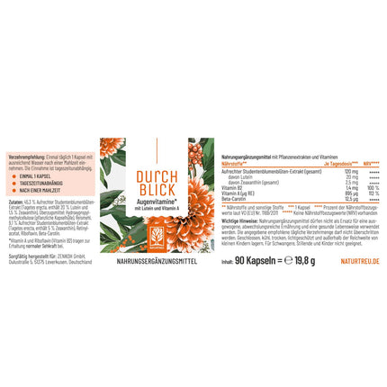 Acu vitamīni - luteīna zeaksantīna kompleksa kapsulas ar beta karotīnu un A vitamīnu, augsta deva un vegānisks - 90 acu kapsulas ar luteīnu 20 mg 3 mēnešiem - acu vitamīni - 100% dabīgi