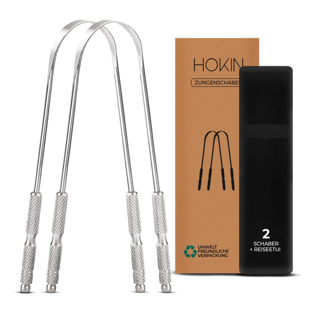 HOKIN mēles skrāpis pieaugušajiem, mēles tīrītājs, nerūsējošā tērauda, ​​slikta elpa, cīņa pret 100% metāla mēles skrāpi, vīriešu un sieviešu mēles birste, mutes dobuma higiēnas līdzeklis (2 gab. mutes dobuma kopšanas iepakojums)