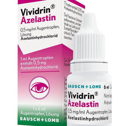Vividrin Azelastine acu pilieni 0,5 mg/ml, šķīdums: Ātra akūta atvieglojuma nodrošināšana acīm alerģiju gadījumā, pieaugušajiem un bērniem sezonāli no 4 gadu vecuma, 6 ml