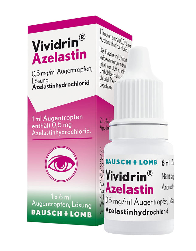 Vividrin Azelastine acu pilieni 0,5 mg/ml, šķīdums: Ātra akūta atvieglojuma nodrošināšana acīm alerģiju gadījumā, pieaugušajiem un bērniem sezonāli no 4 gadu vecuma, 6 ml