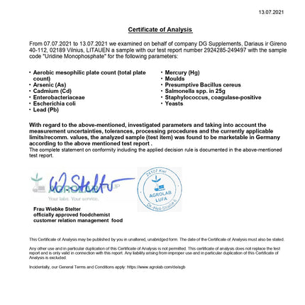 Uridīna monofosfāts 250 mg 60 kapsulas, laboratoriski pārbaudītas, nootropiskas