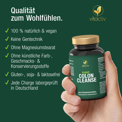 VITACTIV Colon Cleanse Ultra - 100 kapsulas, vegānas - normālai gremošana - dabīgas šķiedrvielas - psyllium Husk kapsulas ar alveju, fenheļa sēklām, pienenes lakstu, diždadža sakni, kalciju un D3 vitamīnu